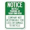 Signmission Notice Bicycle Parking at Your Own Risk Company Not Responsible for Loss or Damage to, A-1824-23537 A-1824-23537 - alternate 1